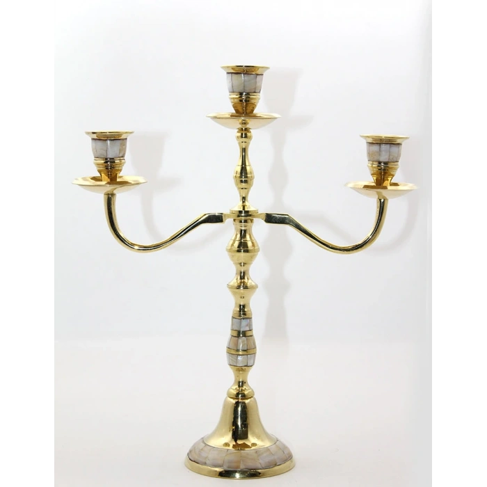 Pirinç Sedefli 3Lü Şamdan 19124