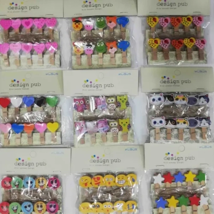Şekilli Renkli Ahşap Mandal Seti (10lu Paket)