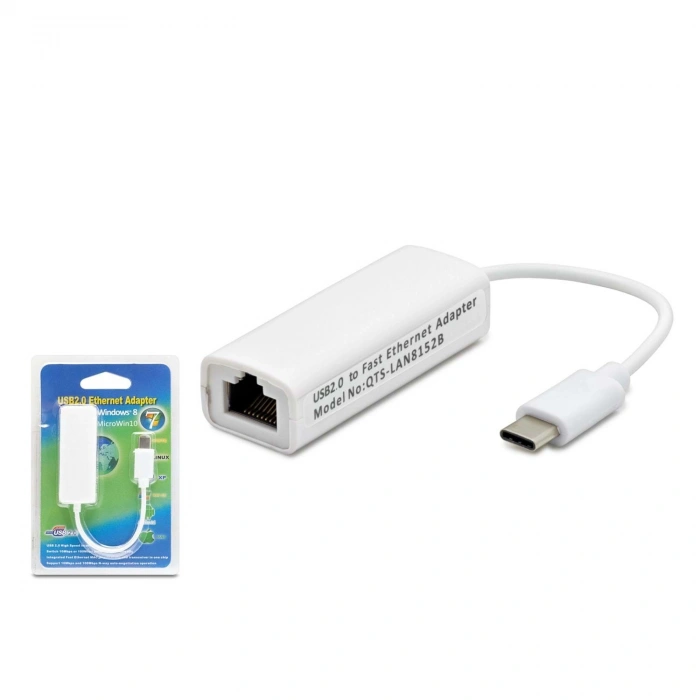 Type C Usb 2.0 Ethernet Adaptör 10/100 Mbps Beyaz HDX5257