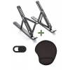 Metal Stand Ayarlanabilir Siyah Renk Laptop Standı Tutacağı, Bilek Destekli MousePad Kamera Kapatıcı