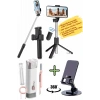 Bluetooth Kumandalı Selfie Çubuğu Tripod, 360 Döner Telefon Tutucu, Çok Amaçlı Telefon Temizleyici