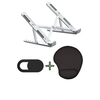 Alüminyum Katlanabilir Ayarlı Dizüstü Laptop Standı Tablet Standı, Kamera Kapatıcı, Mousepad