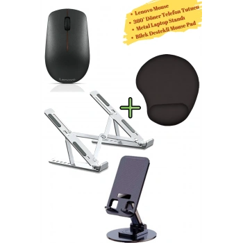 Mouse Kablosuz GY50R91293, Metal Laptop Standı, Bilek Destekli Mousepad, 360 Dönen Telefon Tutucu
