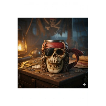 Viking Korsan Kafatası Paslanmaz Çelik 3d 500ml Kabartmalı Kupa Bardak Çay Kahve Kupa Bardak