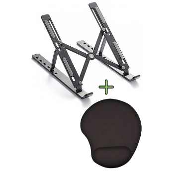 Metal Stand Ayarlanabilir Siyah Renk Laptop Standı Tablet Tutacağı, Bilek Destekli Mousen Pad