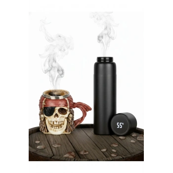 Kupa Bardak Kuru Kafalı Paslanmaz Çelik, Dijital Göstergeli Termos Termometreli Çelik