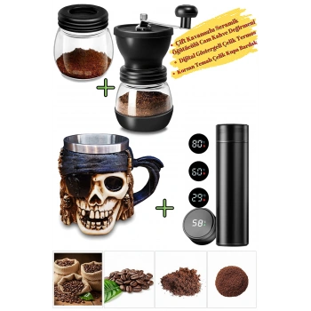 Seramik Cam Kahve Öğütücü Kahve Değirmeni, Dijital Smart Çelik Termos 3D Korsan Çelik Kupa Bardak