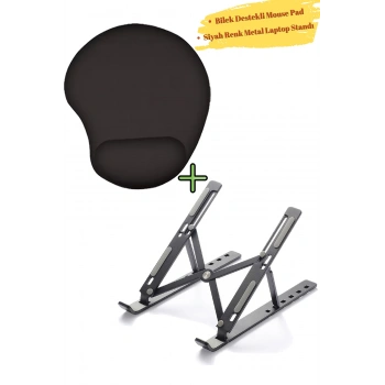 Mousepad Bilek Destekli Mouse Pad, Siyah Renk Metal Laptop Standı Tablet Standı