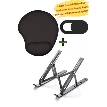 Mousepad Bilek Destekli Mouse Pad, Siyah Renk Metal Laptop Standı Laptop Kamera Kapatıcı