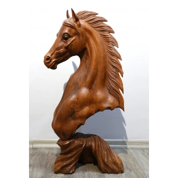 Ahşap Maun Ağacı At Büstü 1.Metre Ratnı-11