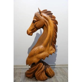 Ahşap Maun Ağacı At Büstü 80 Cm Ratnı-10