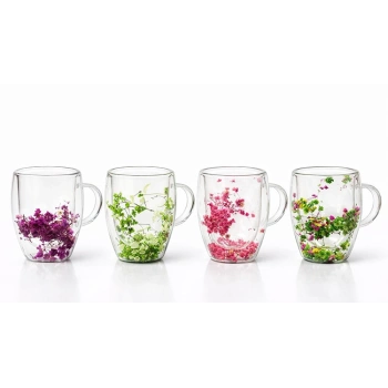 Çift Camlı Çiçekli Kupa Bardak VIVA868