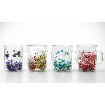 Çift Camlı Çiçekli Kupa Bardak VIVA869