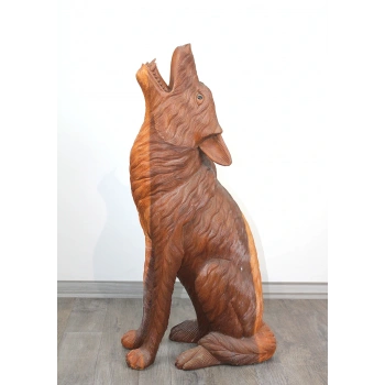 Maun Ağacı El Oyması Uluyan Kurt Figürü 4Ratnı-35