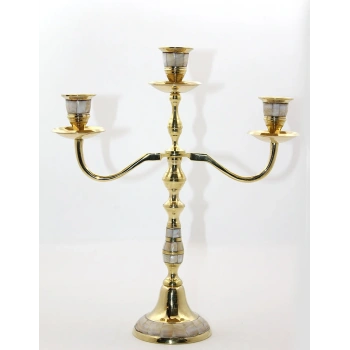 Pirinç Sedefli 3Lü Şamdan 19124