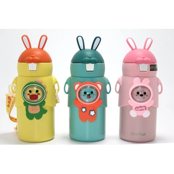 Tavşan Kulaklı Sevimli Ayı Figürlü Çelik Termos VIVA635