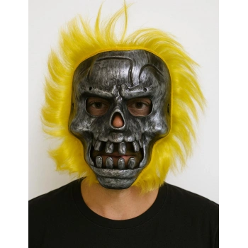 Wild Skull - Metal Kafatası Sarı Saçlı İskelet Maske