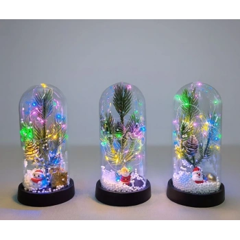 Yılbaşı Temalı Işıklı  Dekoratif Cam Fanus Alk5074