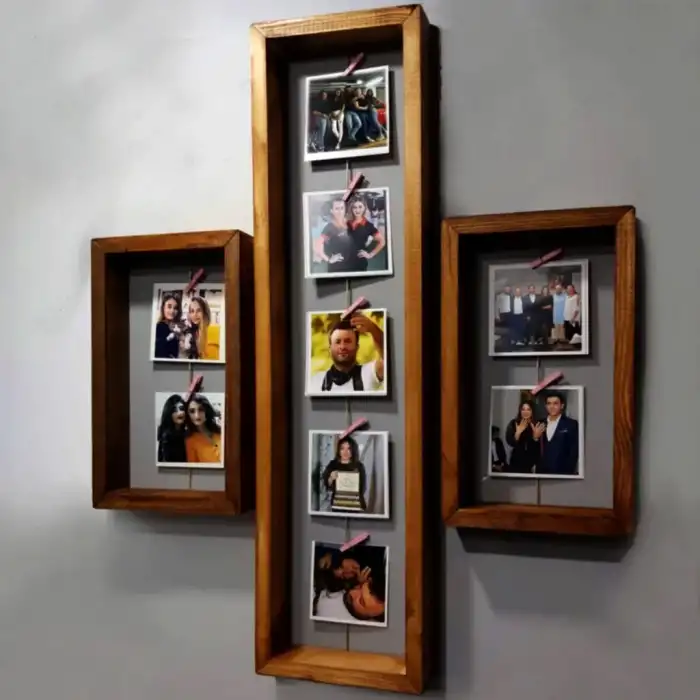 Ahşap 3lü Dikdörtgen Tasarım Fotoğraf Çerçevesi