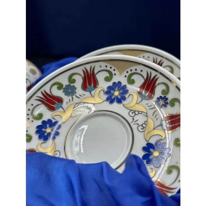 Kadife Kutulu Özel Lale Motifli İkili Fincan Takımı
