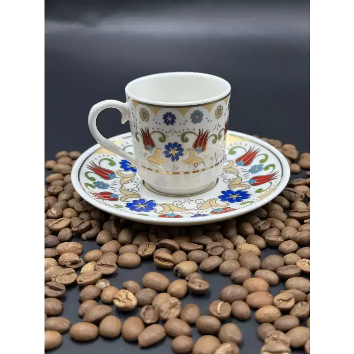 Kadife Kutulu Özel Lale Motifli İkili Fincan Takımı