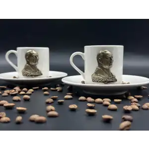 Metal Bronz Atatürk 2li Fincan Seti