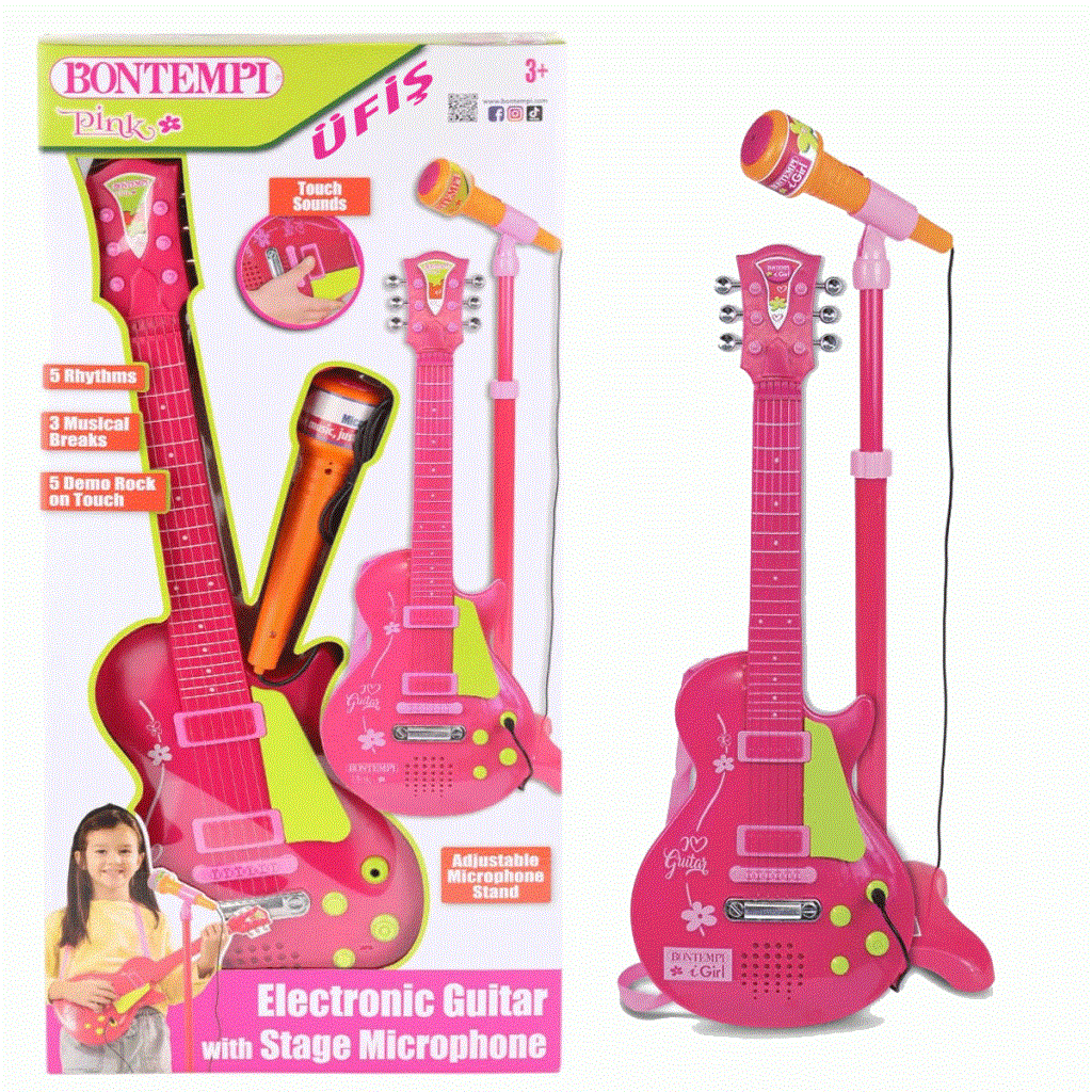 Nessiworld Elektronik Ayaklı Mikrofonlu Pembe Gitar