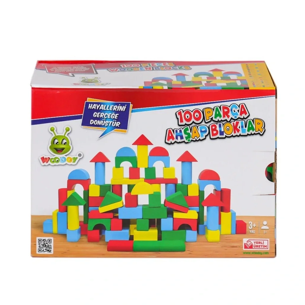 Nessiworld KR085 Woodoy Ahşap Renkli Bloklar 100 Parça -Karsan Oyuncak