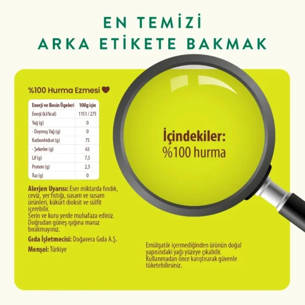 %100 Sade Hurma Ezmesi 400 Gr