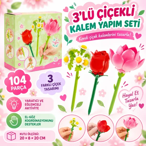 3’lü Çiçekli Kalem Yapım Seti 104 Parça