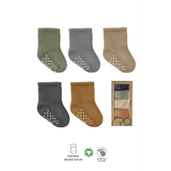 5Li Penye Kaymaz Düz Soket Çorap 10121 Yeşil