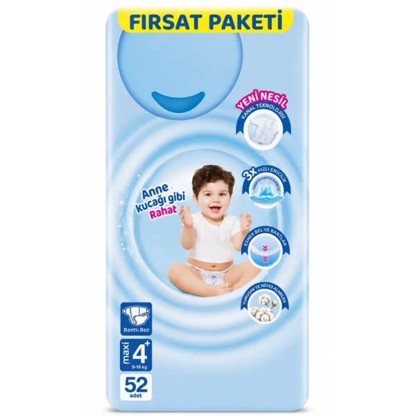 Bebek Bezi Fırsat Paketi 4+ Beden 9-16 Kg 52 Adet