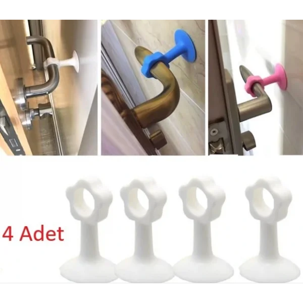 CM-072 Vantuzlu Geçmeli Kapı Kolu Stoper 4lü Set Beyaz