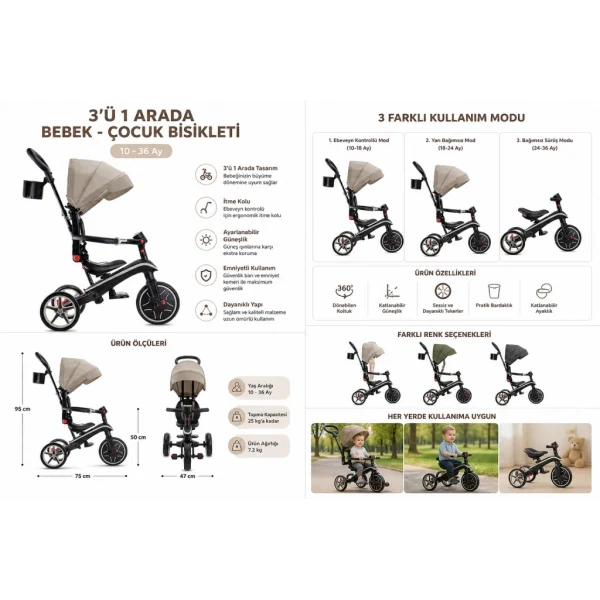 Globber Explorer 4in1 Katlanabilir Bisiklet Koyu Bej