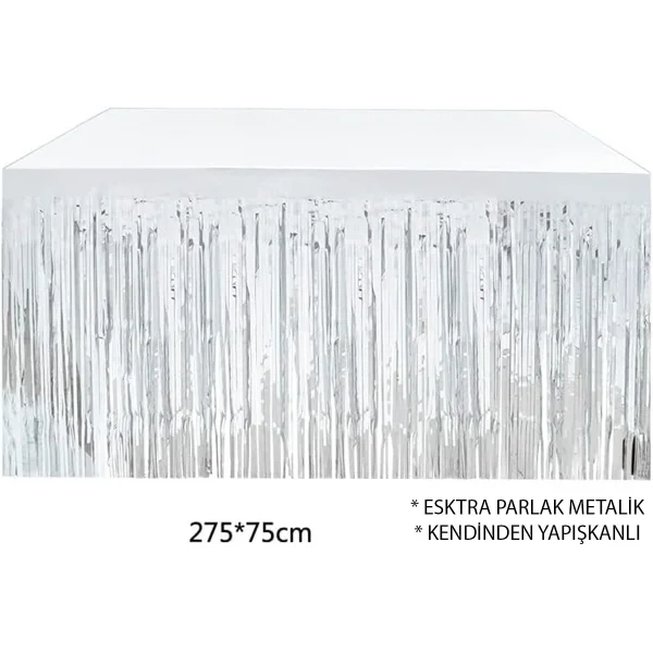 Gümüş Metalize Masa Eteği 275x75 cm – Kendinden Yapışkanlı