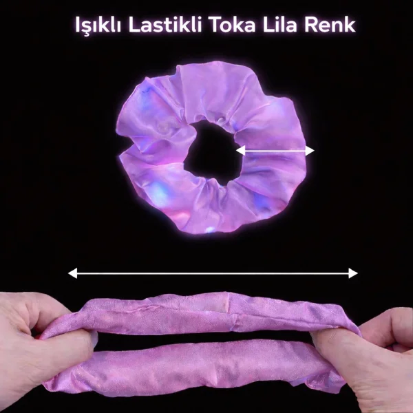 Lila Mor Renk Led Işıklı Lastikli Saç Tokası - 3 Modlu Festival & Parti Saç Tokası