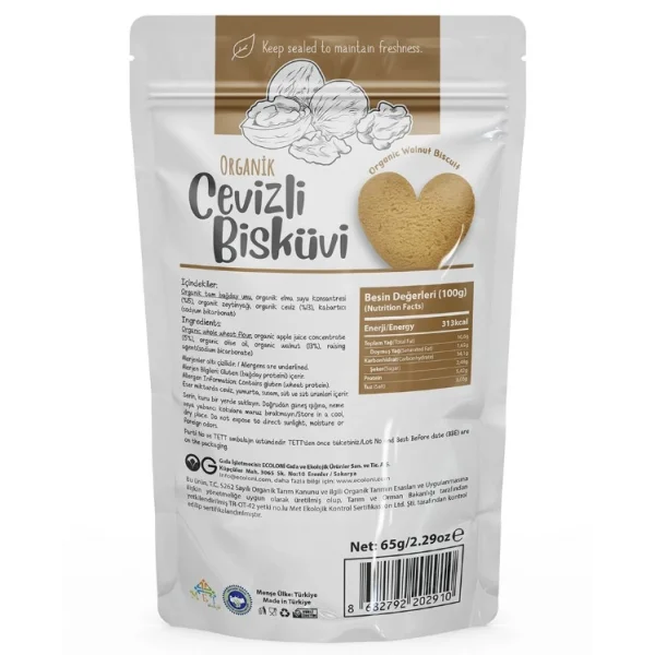 Natural Organik Cevizli Bisküvi 80gr