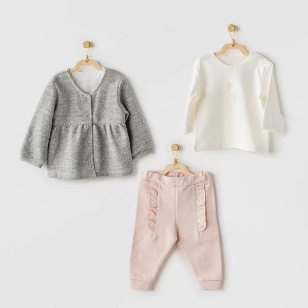 Nessiworld    AC24128 Ballerina 3lü Bebe Takım Grey Ecru Pink