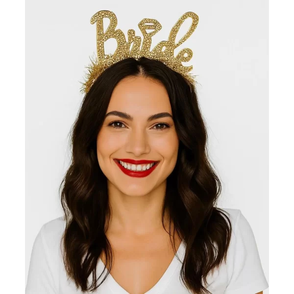 Nessiworld Altın Renk Bekarlığa Veda İtalik Yazı Alyanslı Bride Taç