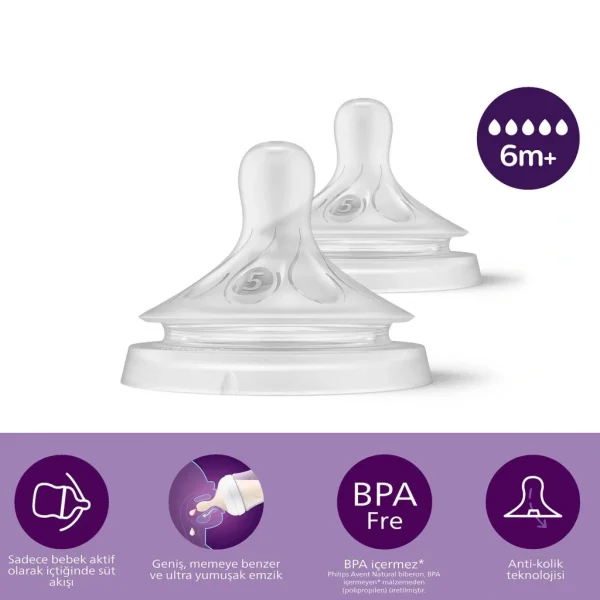 Nessiworld Avent Doğal Tepkili Natural Response 2Li Biberon Emziği No:5 6+ Ay