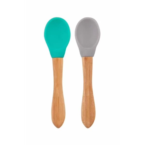 Nessiworld  Bambu Saplı Silikon Mama Kaşığı 2li Aqua Green / Powder Grey