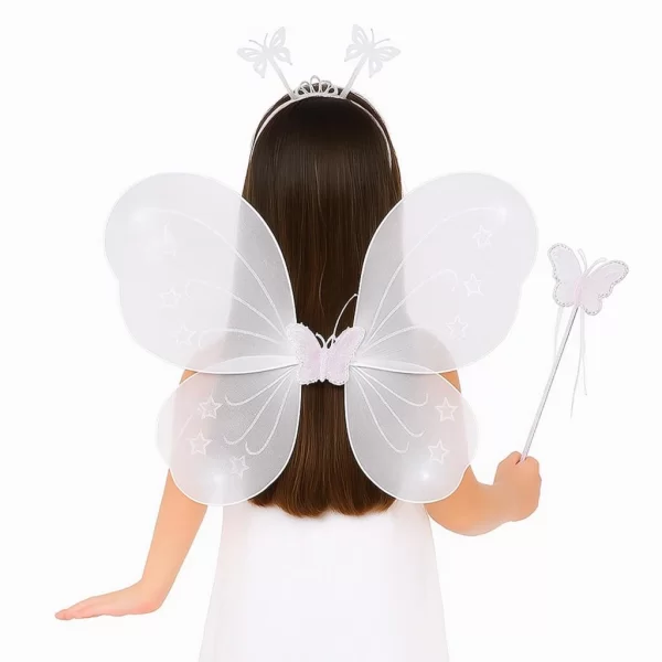 Nessiworld Beyaz Kelebek Kız Seti – 50 cm Kelebek Kanadı, Taç ve Asa