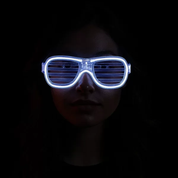 Nessiworld Beyaz Led Işıklı Parti Gözlüğü - Neon Glow Şerit Gözlük 3 Modlu