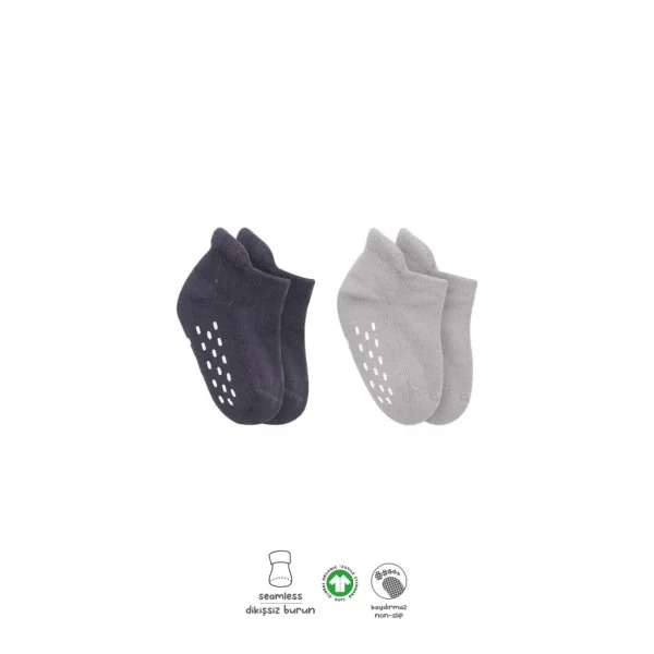 Nessiworld Bistyle 2Li Altı Havlu Sneakers Kaymaz Çorap 20501 Gri-Antrasit
