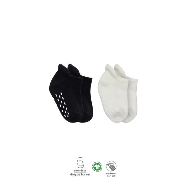 Nessiworld Bistyle 2Li Altı Havlu Sneakers Kaymaz Çorap 20501 Siyah Ekru