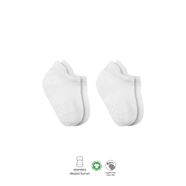 Nessiworld Bistyle 2Li Sneakers Kaymaz Basic Penye Çorap BS20103 Beyaz Beyaz
