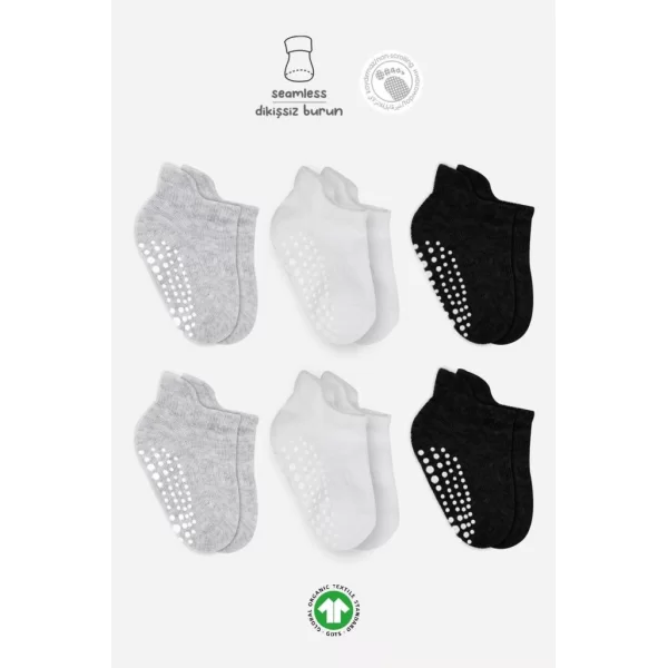 Nessiworld Bistyle 6Lı Sneakers Kaymaz Penye Çorap BS20102 Gri Beyaz Siyah