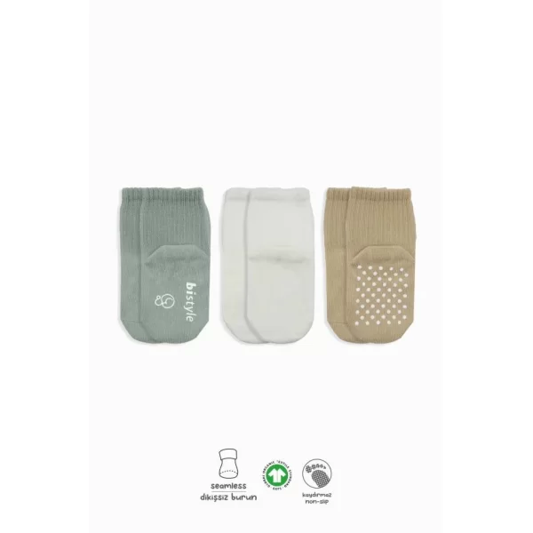 Nessiworld Bistyle Basic Kaymaz Penye Soket Çorap 3Lü BS10107 Nil Ekru Bej