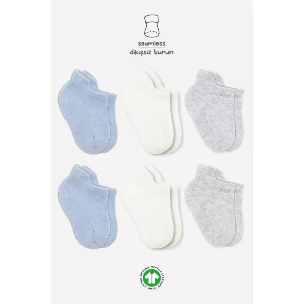 Nessiworld Bistyle Basic Penye Sneakers Çorap 6Lı BS20101B Mavi Ekru Gri