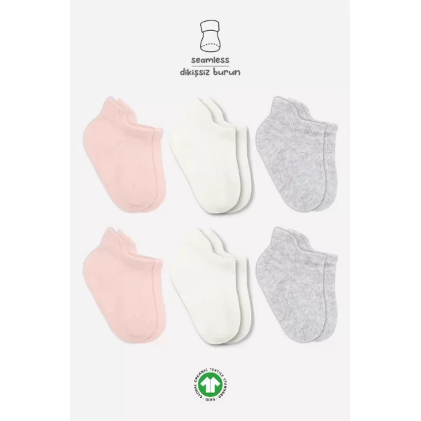 Nessiworld Bistyle Basic Penye Sneakers Çorap 6Lı BS20101B Pembe Ekru Gri